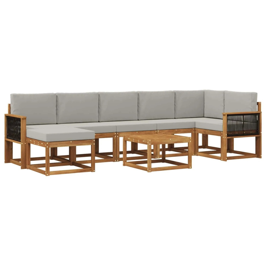 vidaXL Outdoor-Sofagarnitur aus Akazienholz und Polyester in L-Form, 8-teiliges Set, Grau/Natur - Bild 2