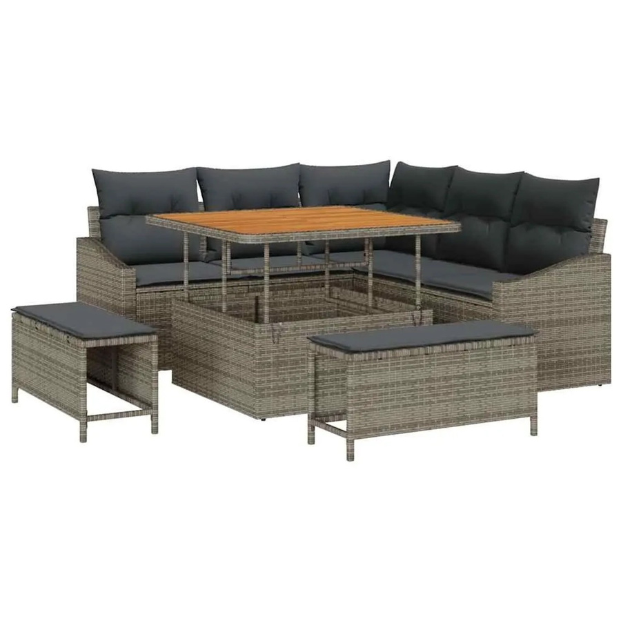vidaXL Gartensofa-Set aus Polyrattan in Grau mit Kissen und integriertem Stauraum für Garten und Terrasse - Bild 2