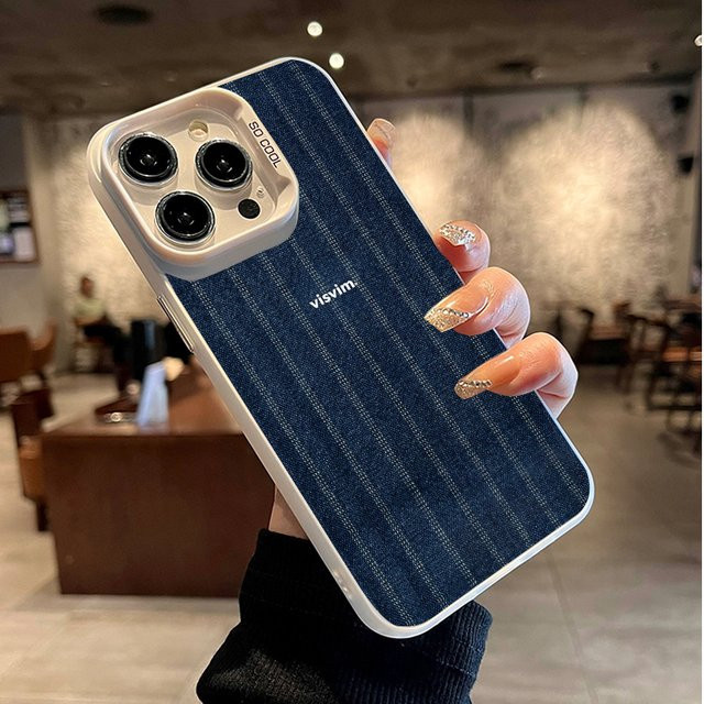 DecoPhone Stoßfeste iPhone Hülle mit Denim-Streifen in Blau für iPhone 11 bis iPhone 17 Pro Max AIR PLUS - Bild 1