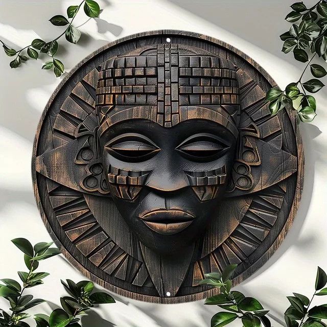 Afrikanisch inspiriertes Wandkunst-Dekor Potdemiel Maske aus Aluminium, runde Retro-Maske, Durchmesser: 20,32 cm - Bild 1