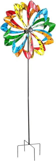 Lex Metall Doppel Windrad Windspiel Gartendeko Multicolor, Höhe: 210 cm, Breite: 62 cm - Bild 1