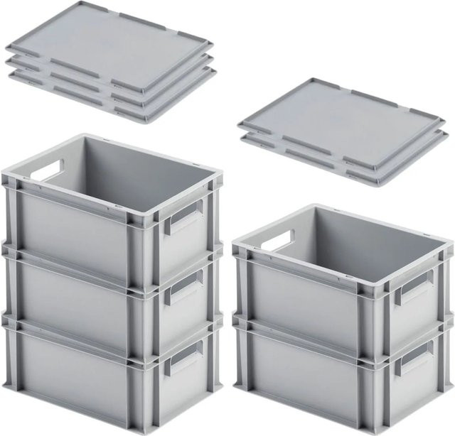 PROREGAL SuperSparSet 5 Euroboxen mit Auflagedeckeln in Grau, H x B x T: 17,5 x 30 x 40 cm - Bild 1
