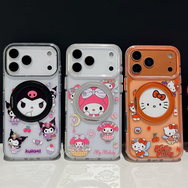 Sanrio Handyhülle mit magnetischer Halterung für iPhone 17 16 15 14 13 Pro Max in Multicolour mit Kuromi My Melody Hello Kitty Motiven - Bild 1