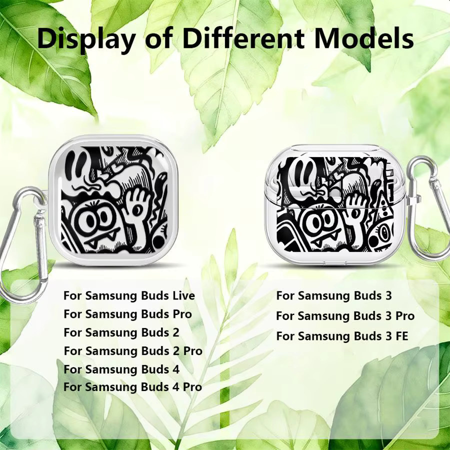 Schwarze Graffiti-Schutzhülle für Samsung Galaxy Buds 4 Pro, 2, 3 Pro, 3 FE und Live, transparentes Design - Bild 3