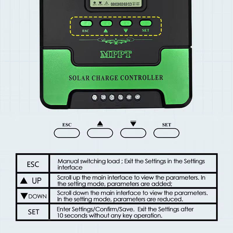Dreamburgh WiFi MPPT Solarladeregler mit LCD-Display und Dual USB für 12V 24V Systeme in Schwarz und Grün - Bild 4