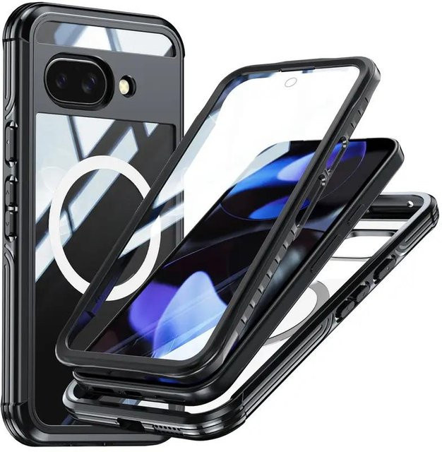 Fundas Stoßfeste Magnetische Handyhülle für Google Pixel 9, 9A, 9 Pro und 9 XL mit MagSafe Kompatibilität für kabelloses Laden, 360 Grad Schutz, Transparent oder Schwarz - Bild 1