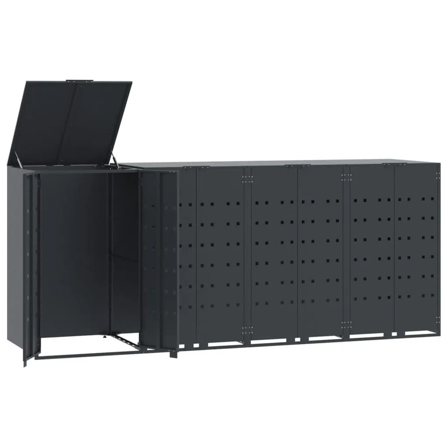 vidaXL Mülltonnenbox für 4 Tonnen aus pulverbeschichtetem Stahl in Anthrazit matt, B/T/H: 276 x 79 x 117 cm - Bild 2