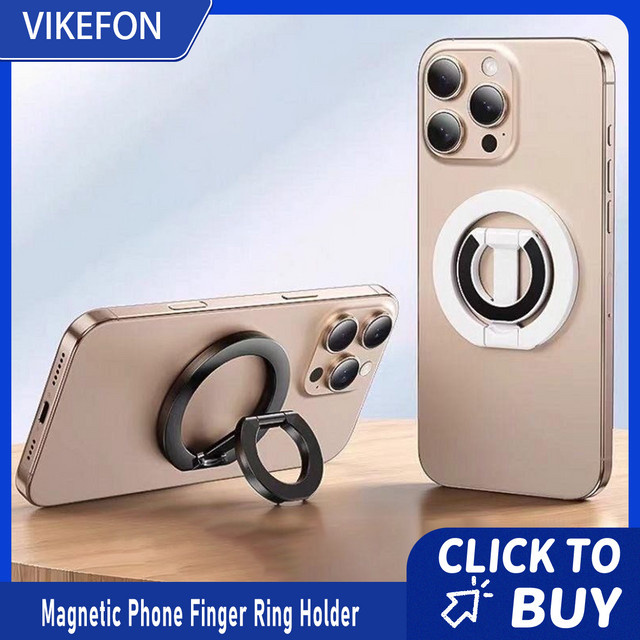 VIKEFON Magnetischer Telefon-Fingerringhalter und faltbarer Desktop-Ständer für MagSafe iPhone 16/15/14/13/12 Pro Max, Schwarz - Bild 1