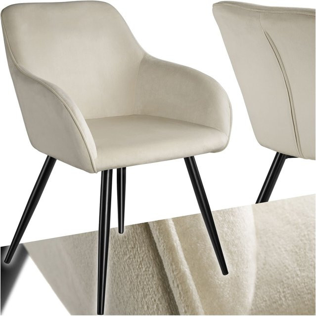 tectake Esszimmerstuhl Marilyn gepolstert in Samtoptik mit Stahlbeinen, Beige/Schwarz, B/T/H: 58 x 62 x 82 cm - Bild 1