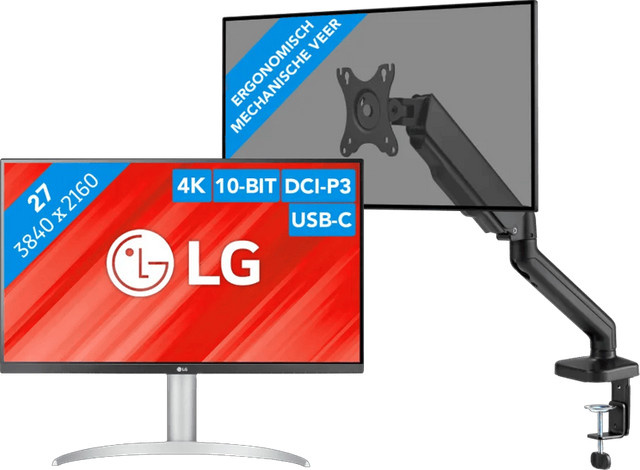 LG 27UP850K-W.AEU 4K UHD IPS Monitor mit USB-C und BlueBuilt Gasfeder-Monitorhalterung für 1 Monitor in Weiß - Bild 1