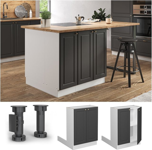Vicco Küchenunterschrank Fame-Line Landhaus Weiß Anthrazit Gold Breite: 60 cm - Bild 1