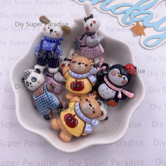 10er Set bunte Tierfiguren aus Harz für DIY Dekoration und Handwerk mit Panda, Kaninchen, Bär, Pinguin und Hund in Multicolor - Bild 1