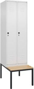 C+P Spind Classic PLUS Garderobenschrank mit Sitzbank, 2 Abteile, B/T/H: 212,0 x 60,0 x 81,5 cm, Sicherheits-Drehriegel und 3 Garderobenhaken, Farbe: Anthrazit/Grau - Bild 1