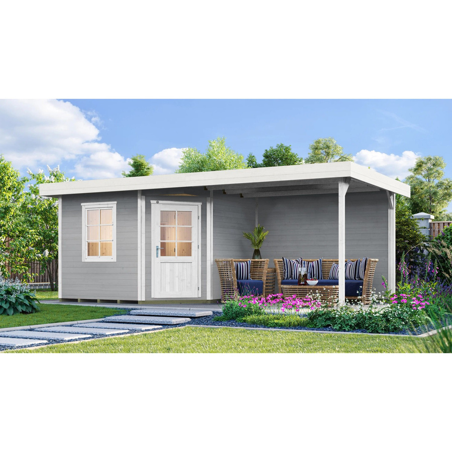 WEKA Saunahaus Salo 2 aus Europäischer Fichte mit 9 kW Ofen in Grau, B/H/T: 646 x 237 x 338 cm - Bild 2