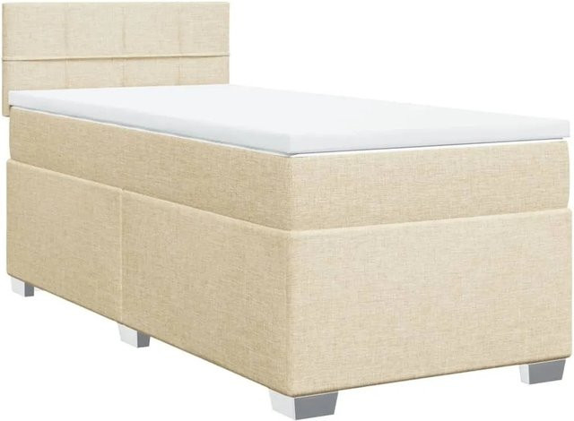 vidaXL Boxspringbett mit Matratze in Creme und Beige, Hybridbett mit Taschenfederkern, USB-Anschluss und Unterbettbeleuchtung, B/T: 90 x 200 cm - Bild 1