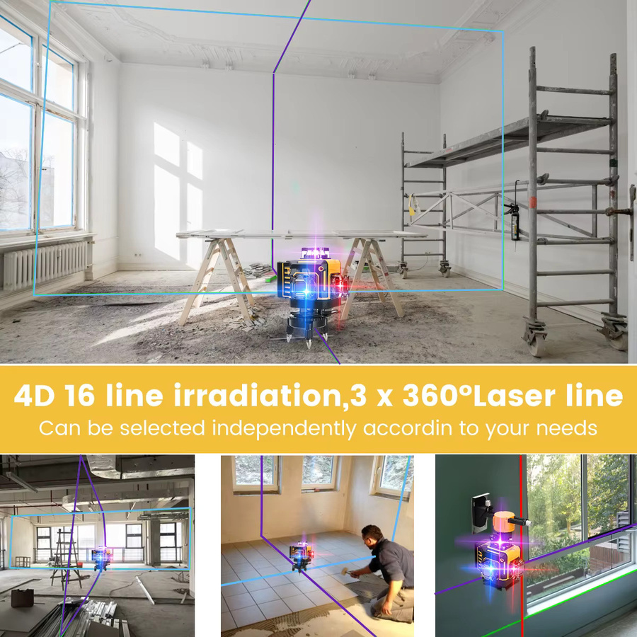 VIOLEWORKS 4D16 Selbstnivellierender Linienlaser mit grünem, rotem, blauem und violettem Laserstrahl, IP54 wasserdicht und mit wiederaufladbarem Akku - Bild 6