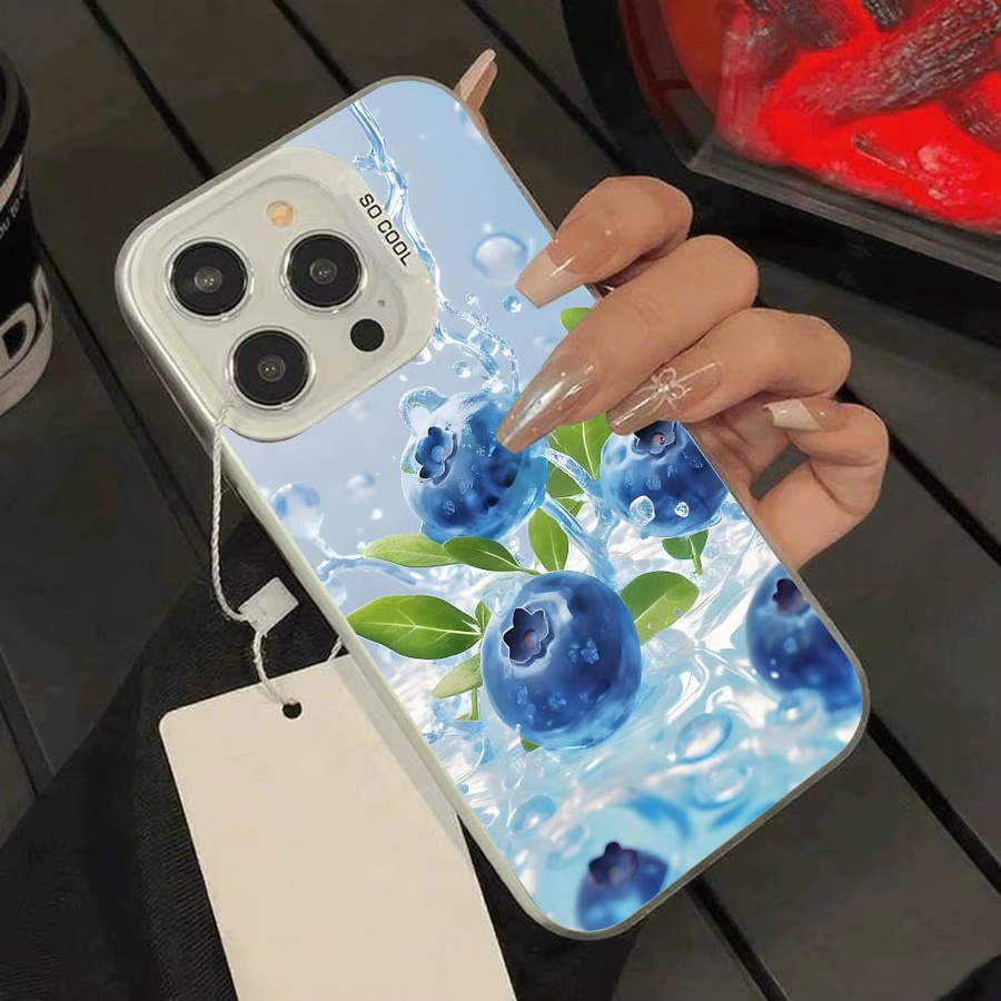 Stoßfeste Handyhülle mit Blaubeeren Motiv für iPhone 11 bis iPhone 17 Pro Max Plus in Silber - Bild 5