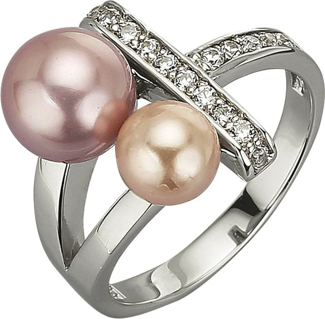 Zeeme Pearls Ring 925 Silber, Muschelkernperlen, Zirkonia, Damen - Bild 1