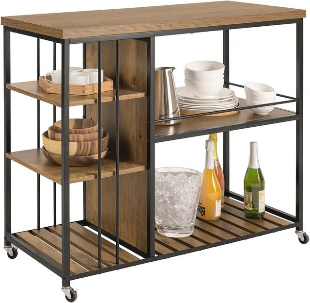 SoBuy Servierwagen SVW18-F als Barwagen und Küchenwagen in Braun im Industrial-Look mit Rollen, B/T/H: 45 x 45 x 110 cm - Bild 1