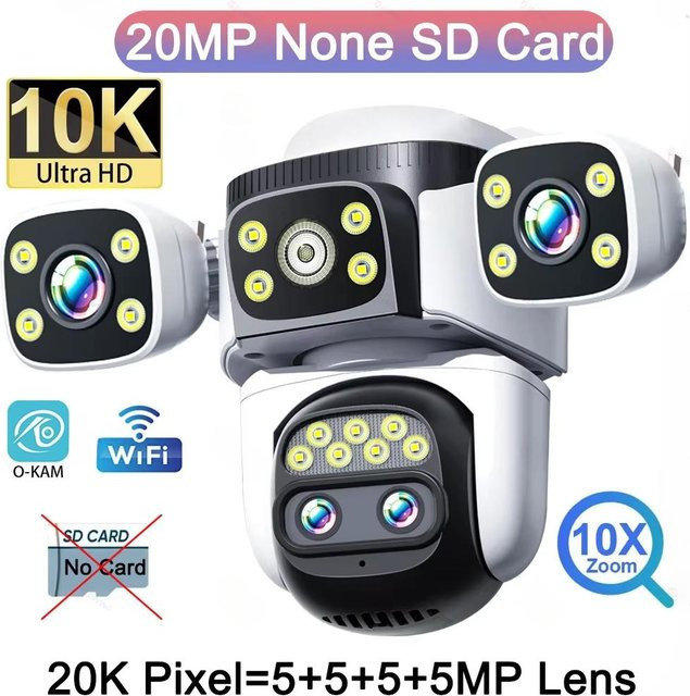 LS VISION 10K WiFi Außenüberwachungskamera mit 20 MP, 4 Objektiven, 10-fachem Zoom und 720 Grad PTZ, wasserdicht, Farbe: Weiß - Bild 1