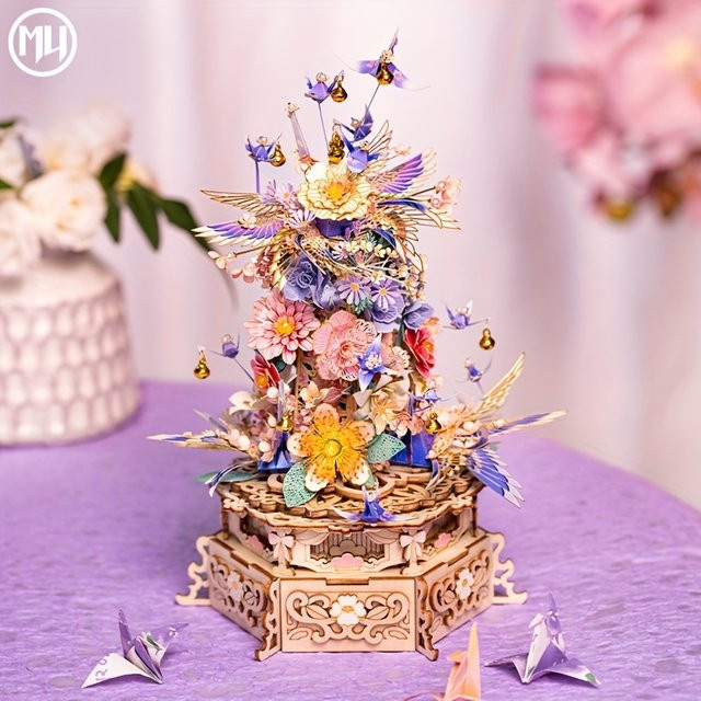 MU Drunken Flower Room, 3D Stereoscopic Metal Puzzle Music Box, Metall - Bild 1