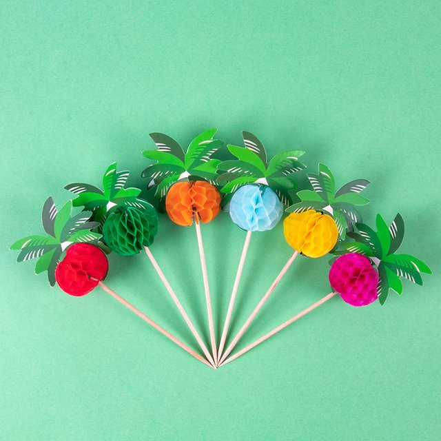 50 Stück Kokospalme Waben Papier Cocktail Picks von joy-enlife in Mehrfarbig für Hawaiianische Luau und Sommerpartys - Bild 1