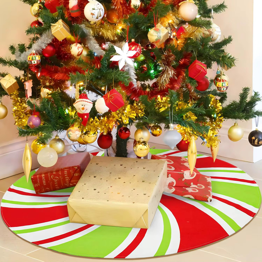 VIKAMA Weihnachtsbaum-Rock mit buntem Süßigkeiten-Wirbel-Streifenmuster, rundes Basispolster aus Textil für deine Weihnachtsdekoration - Bild 2