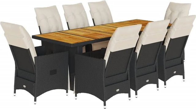vidaXL 9-tlg. Garten-Bistro-Set aus Akazienholz und PE-Rattan in Schwarz-Creme - Bild 1