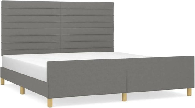 vidaXL Bettgestell mit Kopfteil in Dunkelgrau aus Stoff und Holz, B/T/H: 160 x 200 x 166 cm - Bild 1