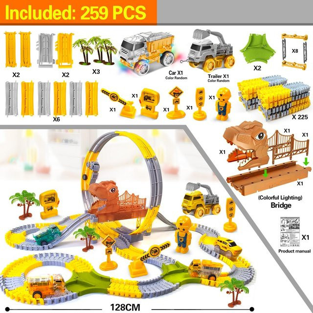 Linyi toy car Dinosaurier-Konstruktionsspielzeug, mit leuchtenden flexiblen Bahnschienen und LED-Autos, ab 6 Jahren - Bild 1