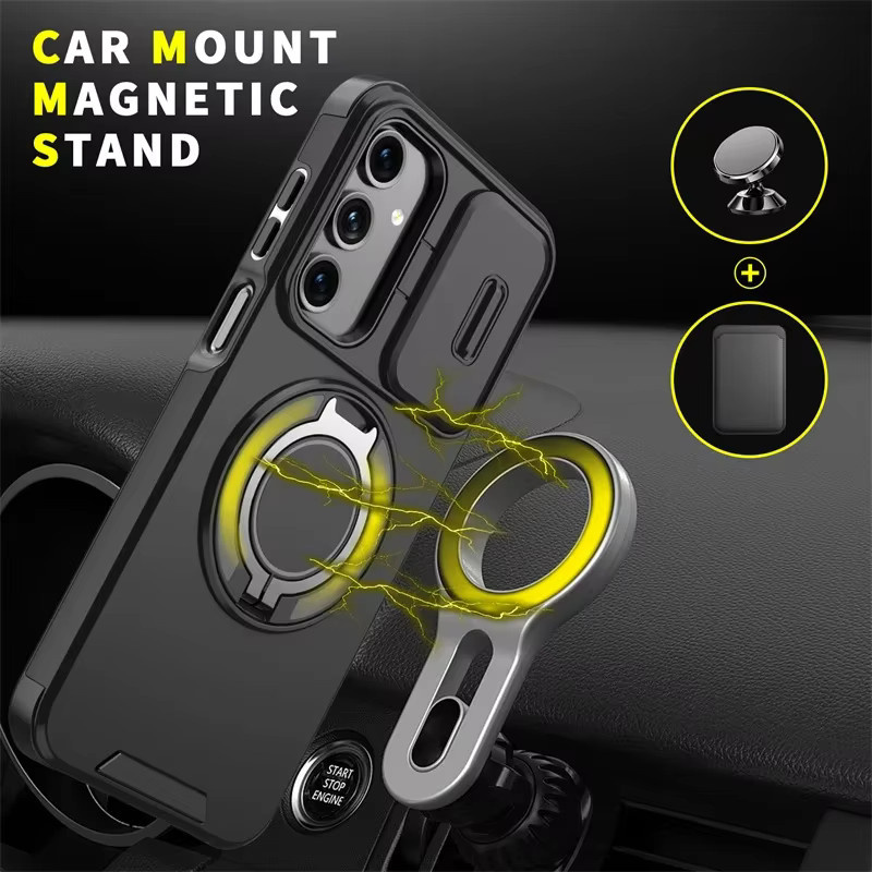 Stoßfeste magnetische Handyhülle mit Ringständer und Kameraschutz für Samsung Galaxy A56 A36 A26 A16 A06 A55 A35 A25 A15 A05S in Schwarz und Orange - Bild 2