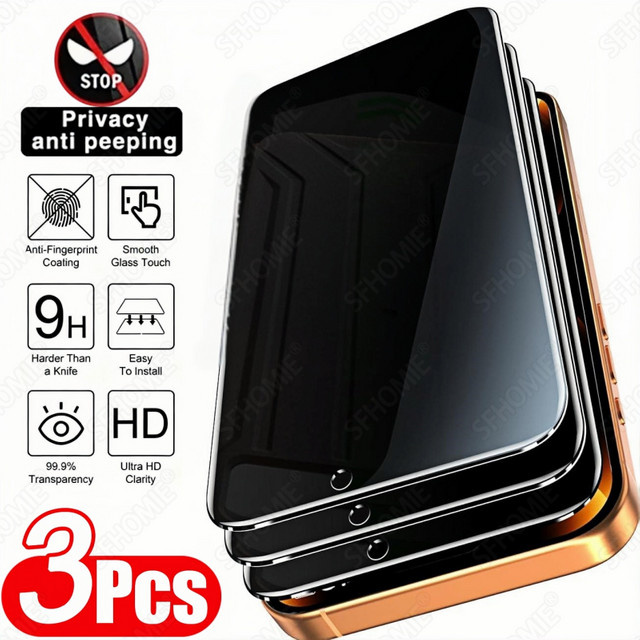 SFHOMIE 3er-Pack Anti-Spionage Displayschutzfolie aus gehärtetem Glas für iPhone 11 12 13 14 15 16 17 Pro Max Plus und 16e 17 Air 17e - Bild 1