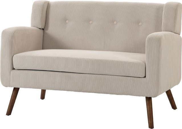 HOMCOM 2-Sitzer Sofa in Beige mit Cord-Optik und Holzbeinen, modernes Polstersofa für Wohnzimmer oder Schlafzimmer, Breite: 118 cm - Bild 1