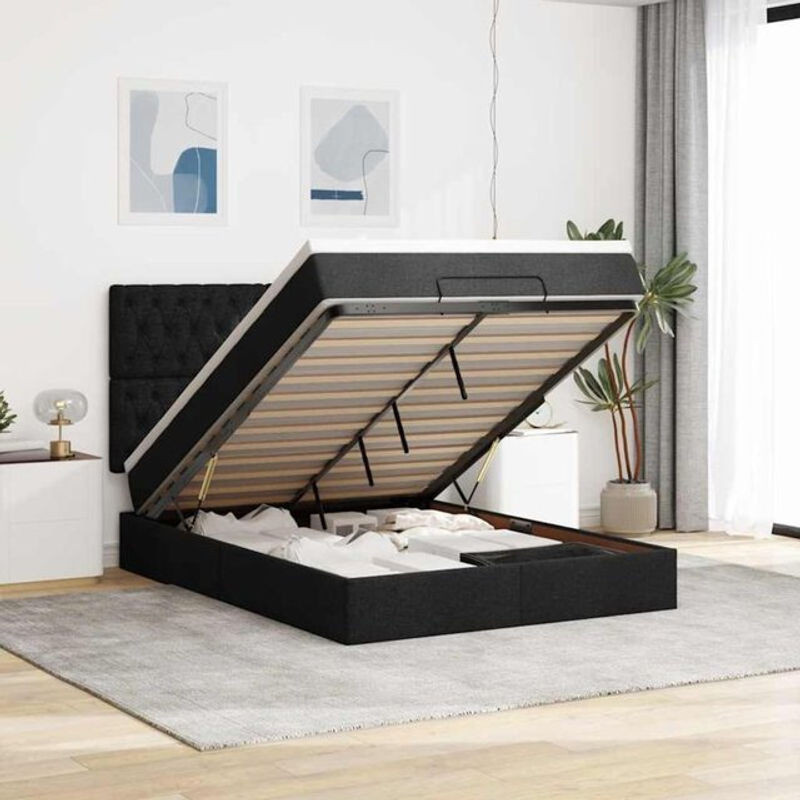 vidaxl Ottoman Polsterbett mit Matratze und LED in Schwarz aus Stoff, B/T/H: 140 x 190 x 128 cm - Bild 1