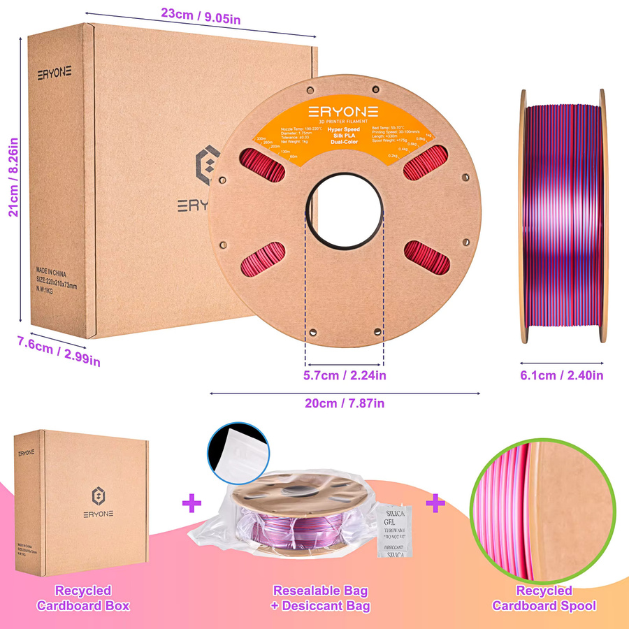 ERYONE Hyper Speed Silk PLA Dual Color Filament Rot Grün, 1 kg, 1,75 mm Durchmesser für FDM 3D Drucker - Bild 2