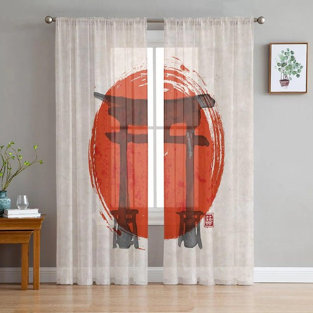 A Family Of Home Textiles Kimono Geisha Vorhang aus transparentem Tüll in Rot, Breite: 135 cm, Höhe: 114 cm - Bild 1
