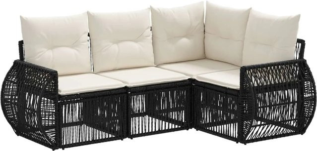 vidaXL Gartensofa-Set 4-teilig in Schwarz und Cremeweiß aus Poly-Rattan mit L-Form und Polsterkissen - Bild 1