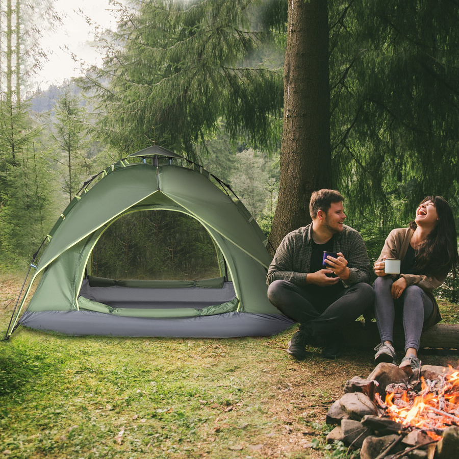 Outsunny Quick-Up-Campingzelt für 2 Erwachsene und 1 Kind, wasserdicht, 4 Jahreszeiten, Dunkelgrün, B/T/H: 210 x 210 x 140 cm - Bild 2