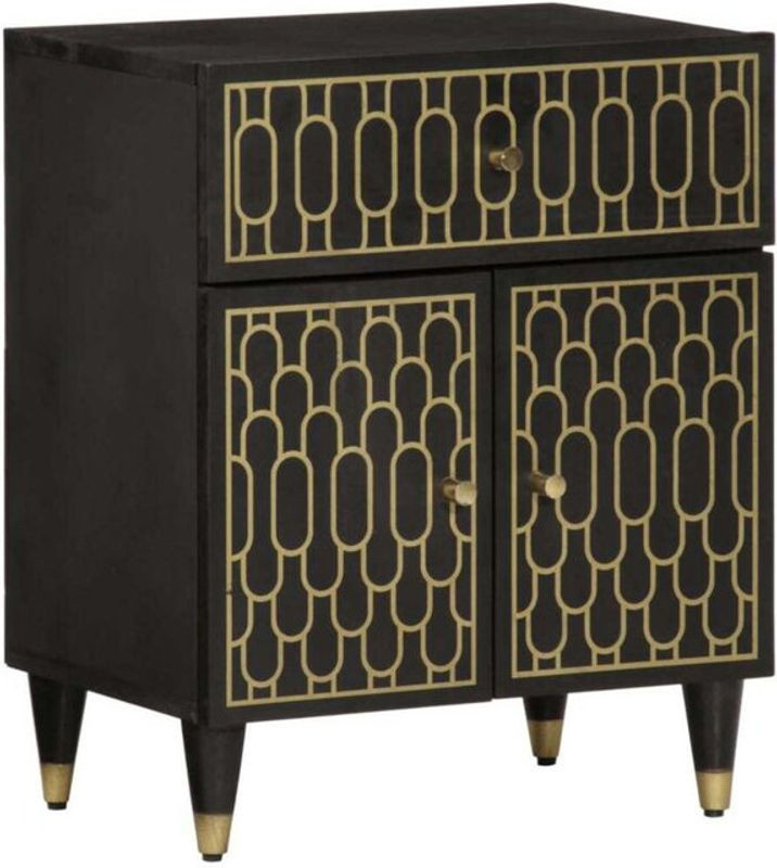 Nachttisch Vidaxl aus Massivholz in Schwarz im Retro-Design, B/T/H: 50 x 33 x 60 cm - Bild 1