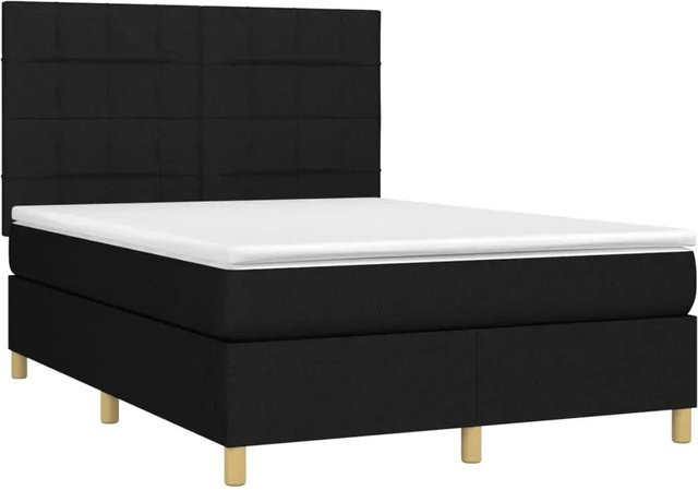 vidaXL Boxspringbett mit Matratze in Schwarz, Hybrid-Bett mit LED-Unterbettbeleuchtung und USB-Ladeport, Stoff, B/T: 140 x 190 cm - Bild 1