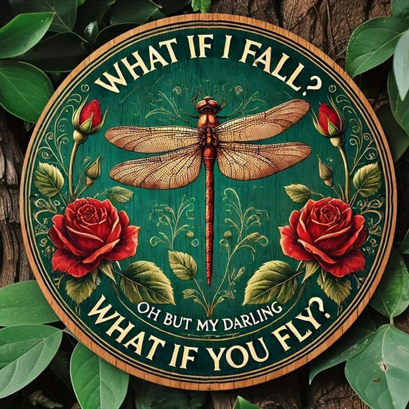 Vintage Metallblechschild Wanddekoration mit Dragonfly Motiv und Typografie, Grün, B/H: 20 x 20 cm - Bild 1