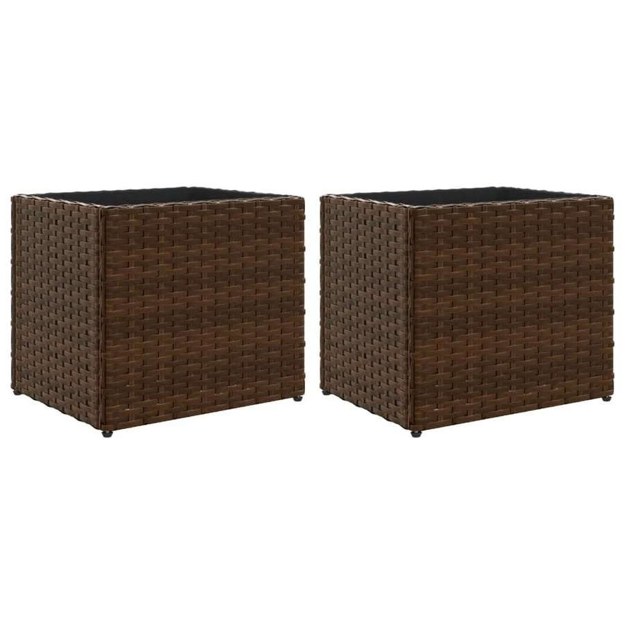 2er Set vidaXL Pflanzkübel aus PE-Rattan in Braun, B/T/H: 36 x 30 x 32 cm - Bild 2