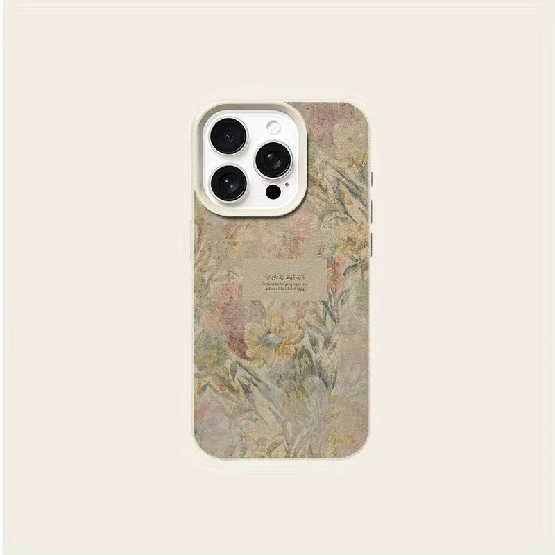 Handyhülle mit floralem englischem Muster und Lychee-Textur für Apple iPhone 17, 16, 15 Pro Max Plus Series in Beige und Multicolour - Bild 4