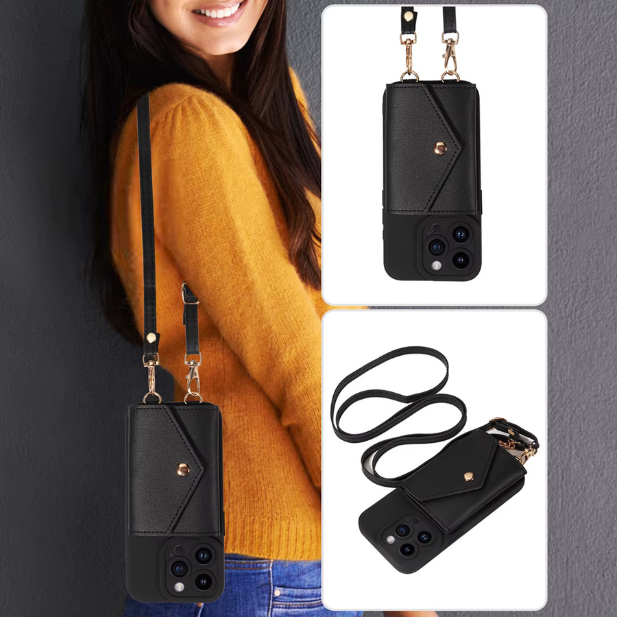 EAACAA Kunstleder-Handyhülle als Brieftaschen-Schutzhülle mit Trageriemen für iPhone, erhältlich in Schwarz und Rot - Bild 4