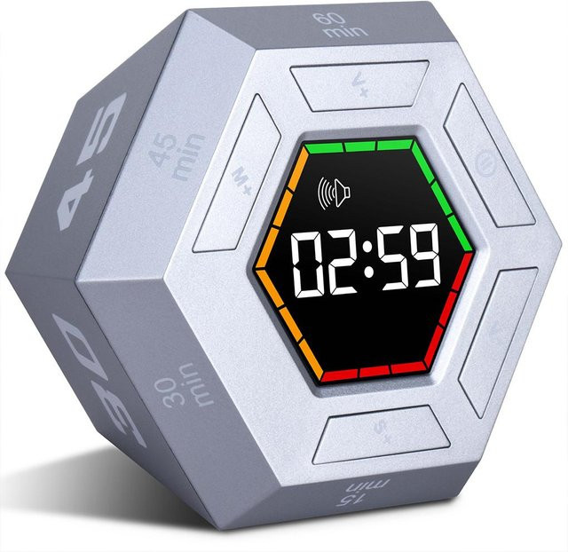 Wucifang Bags Sechseckiger LED Digitaler Timer Würfel Magnetisch Klappbar in Silber - Bild 1