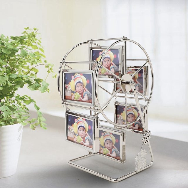 Drehbares mfySpace Foto-Bilderrahmen Gestell im Retro-Design aus Metall und Glas, Farbe: Grau/Silber - Bild 1