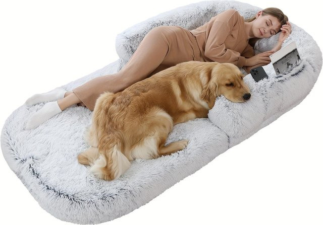 WTEMPO Faltbares orthopädisches Hundebett aus Plüsch in Grau mit abnehmbarem Bezug und erhöhten Rändern, B/T/H: 180 x 115 x 25 cm - Bild 1