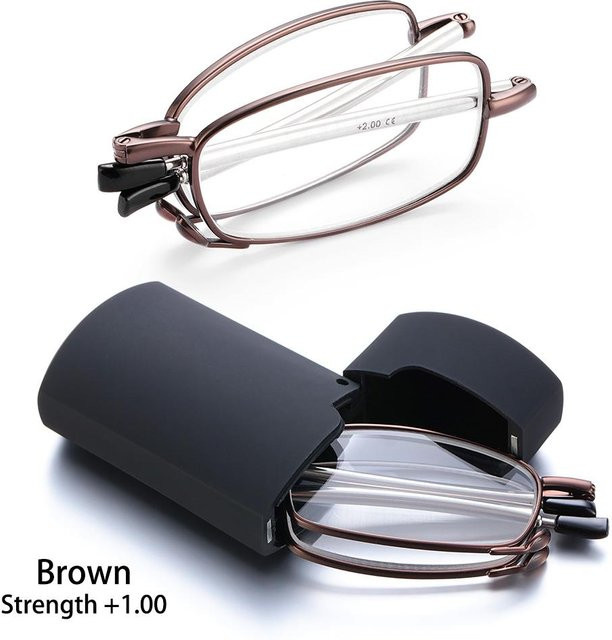 Zusammenklappbare Lesebrille, Unisex, Vollrand, rechteckig, Metal, brown grey - Bild 1