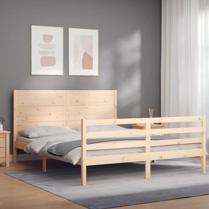 Massivholzbett aus Kiefer mit Kopfteil von Vidaxl in Braun, B/T/H: 160 x 200 x 100 cm - Bild 1