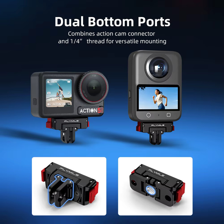 Flymile Action 5 Pro Magnetische Schnellwechselbasis mit Doppelklauen-Halterungsadapter und 1/4 Zoll Schraubenloch für DJI OSMO 360 Zubehör in Schwarz - Bild 5